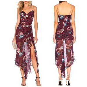 Nicholas Silk Burgundy Floral Dress Asymmetric